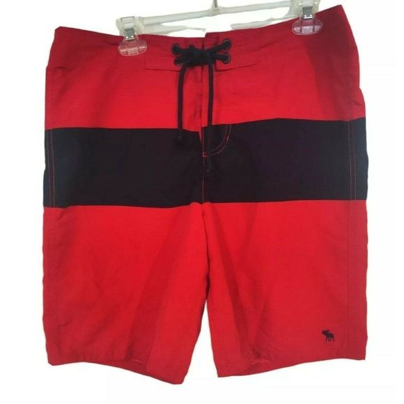 ABERCROMBIE & FITCH Men’s Swim Trunks Board Shorts Red/blue Sz XL Drawstring - Picture 1 of 11